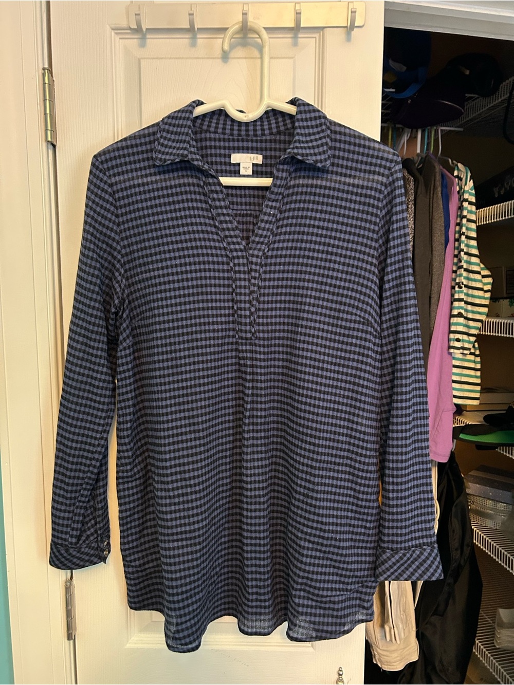 J. Jill Navy and Black Checked Button-Front Casual Shirt